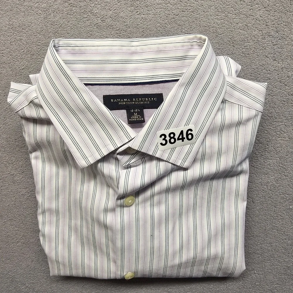 Banana Republic Shirt Dress Men M Purple Blue Stripe Non Iron Slim Fit Button Up